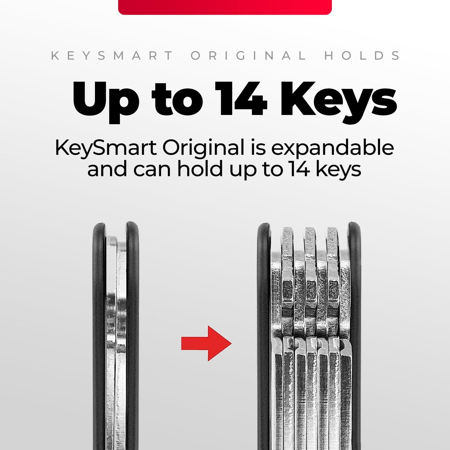 KeySmart Flex - Key Holder for Keychain, Compact Key Organizer for Key Chain, Minimalist Clutter-Free EDC Keychains Key Ring, Black 2-Pack, 8 Keys