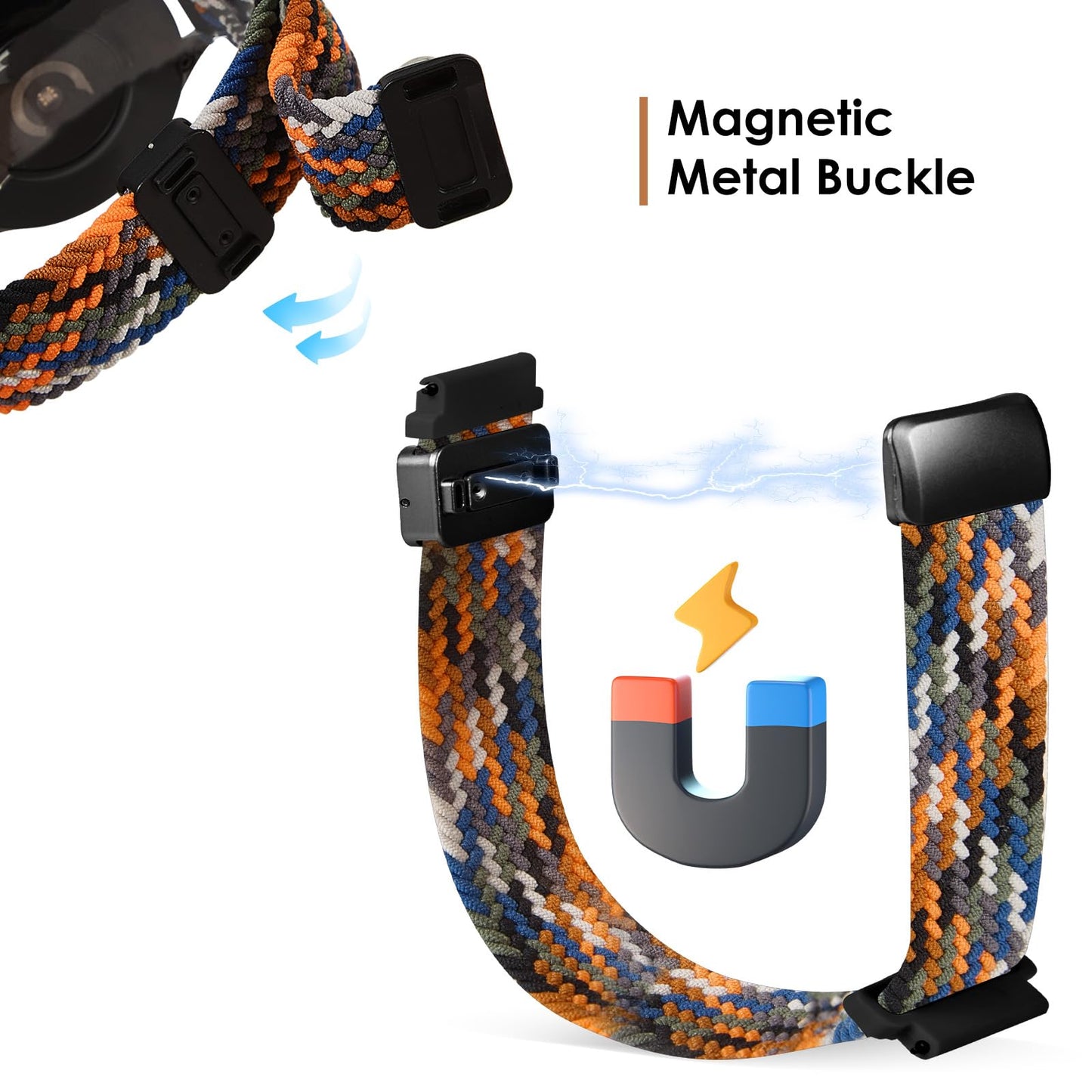 SIMYYO Nylon Magnetic Bands Quick Release Braided Nylon Watch Bands Stretchy Sport Replacement Strap for Men and Women 18mm 19mm 20mm 22mm