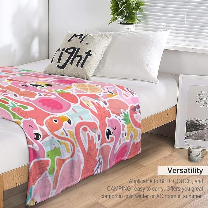 Flamingo Blanket Gifts - 30 x 40 Inches Funny Flamingo Throw for Girls - Pink Soft Fuzzy Plush Blankets for Chair