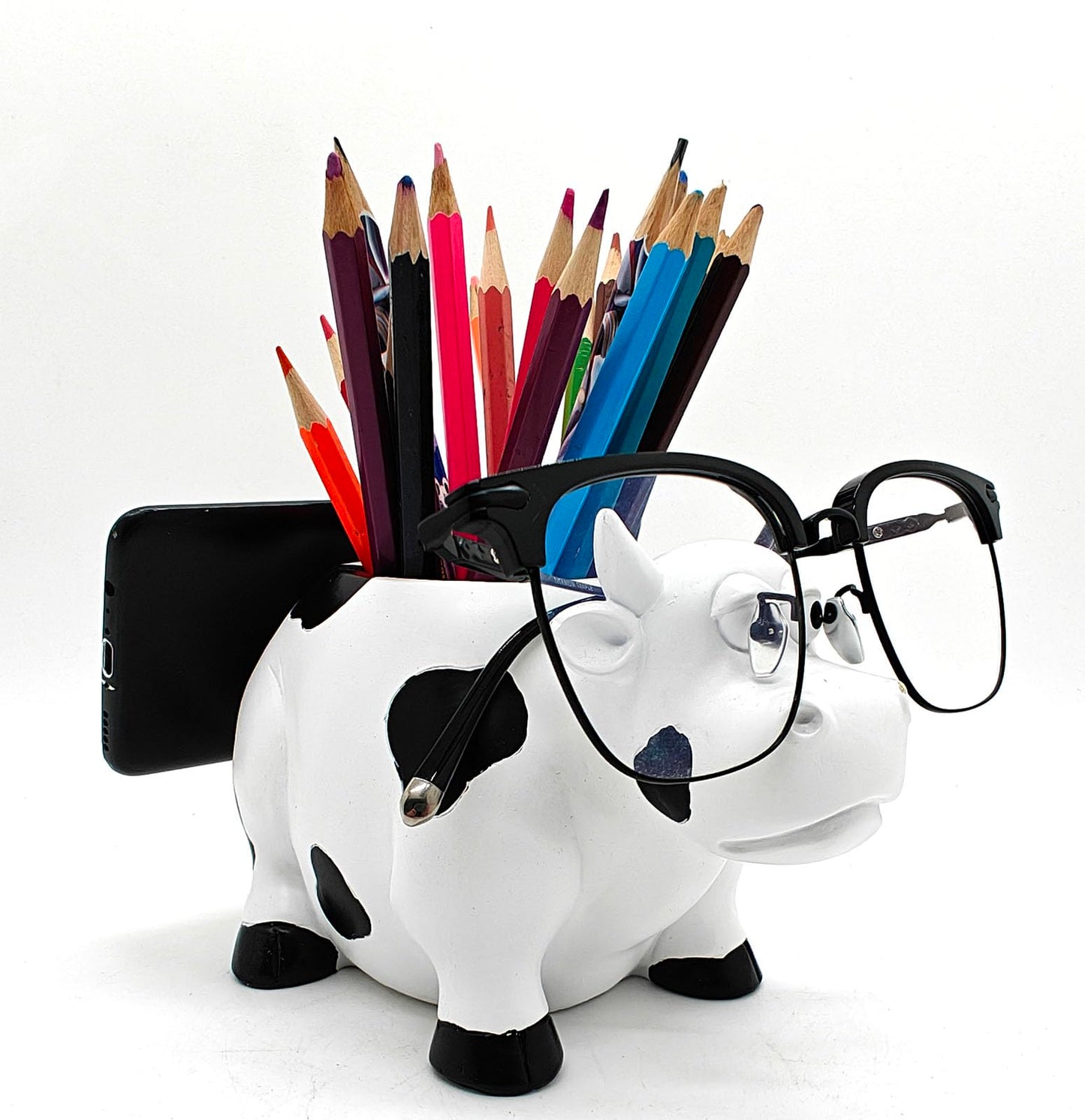 EONXNGAGY Cow Pencil Holder with Phone Stand - Tablet PC Holder for Desk - Office Decor