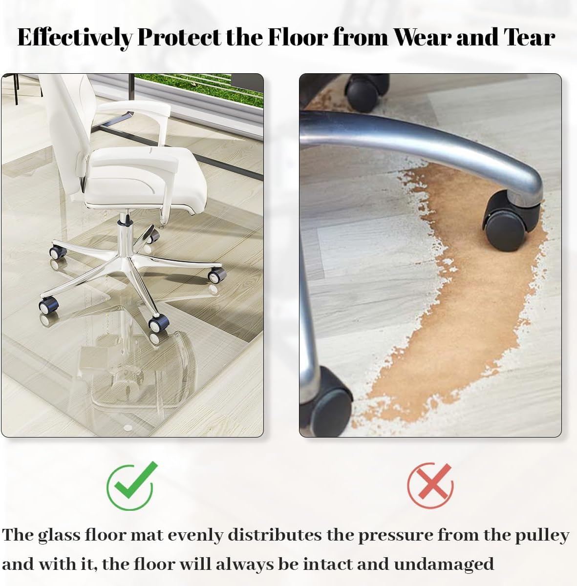 Tempered Glass] 40" x 60" Glass Office Chair Mat for Carpet