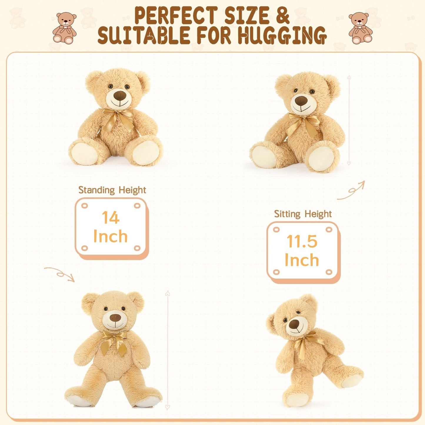 MaoGoLan 15 Pack Teddy Bears Bulk for Baby Shower, 14 in Small Teddy Bear Plush Toy, Cute Stuffed Bears Bulk for Kids Girlfriend, Wholesale Small Bear for Wedding, Birthday, Christmas
