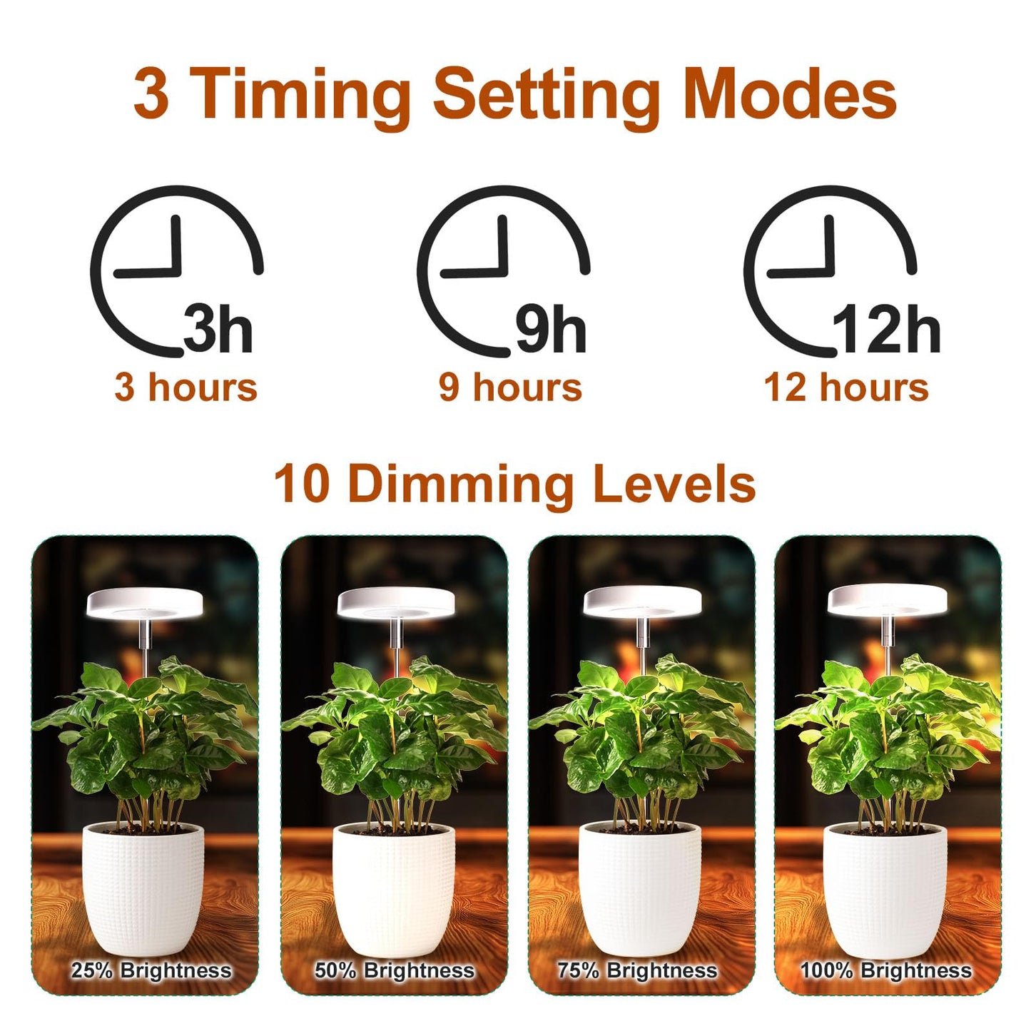 Grow Lights for Indoor Plants Small Potted - Full Spectrum, Auto 3/9/12H Timer, 10-Level Dimming & Adjustable Height - Compact Grow Light for Succulents, Herbs, Foliage in Home/Office (White,1PACK)