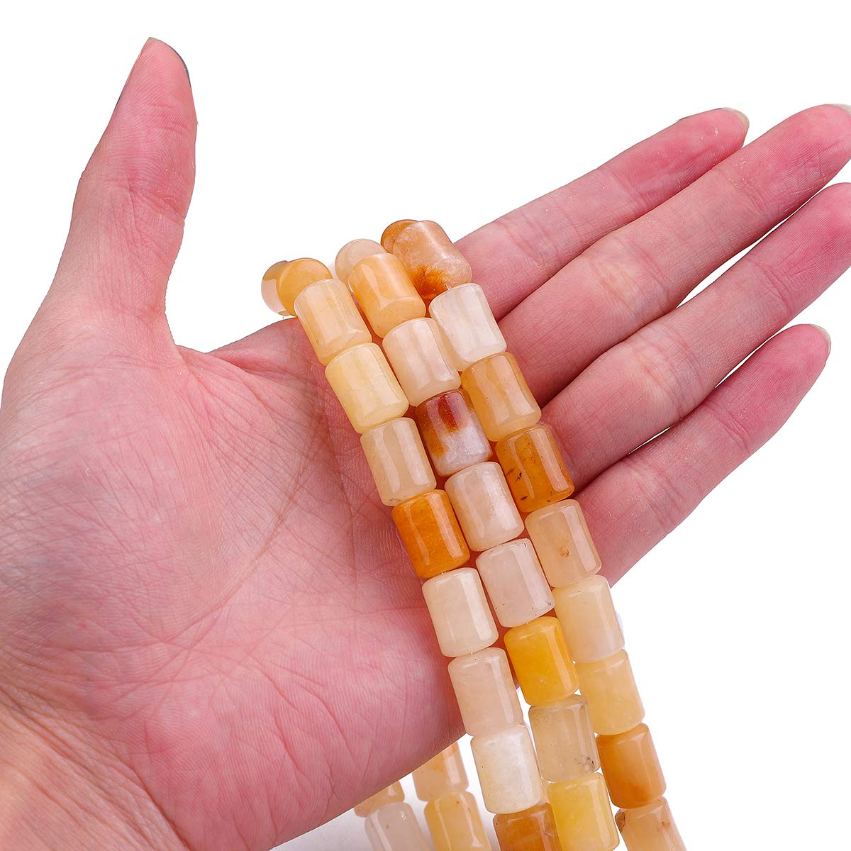 BEADIA Natural Yellow Jade Cylinder Stone Loose Semi Gemstone Beads for Jewelry Making 10mmx14mm 38cm