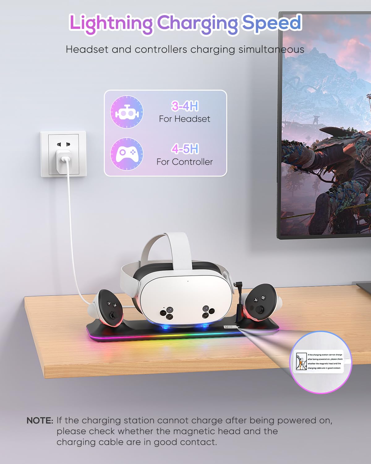 Charging Dock for Meta Quest 3S/3, Kinwin Magnetic Charging Station for Oculus Quest 3S/3 Accessories with RGB Light, Charging Stand for VR Headset & Controller with 2 Rechargeable Batteries (Black)