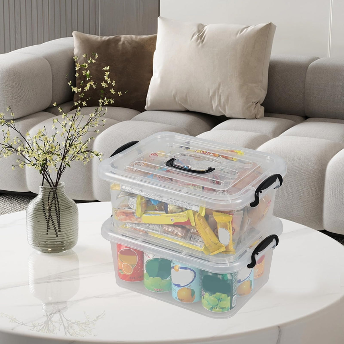 8 Quart Clear Plastic Storage Latching Bin with Handle (2 Count)