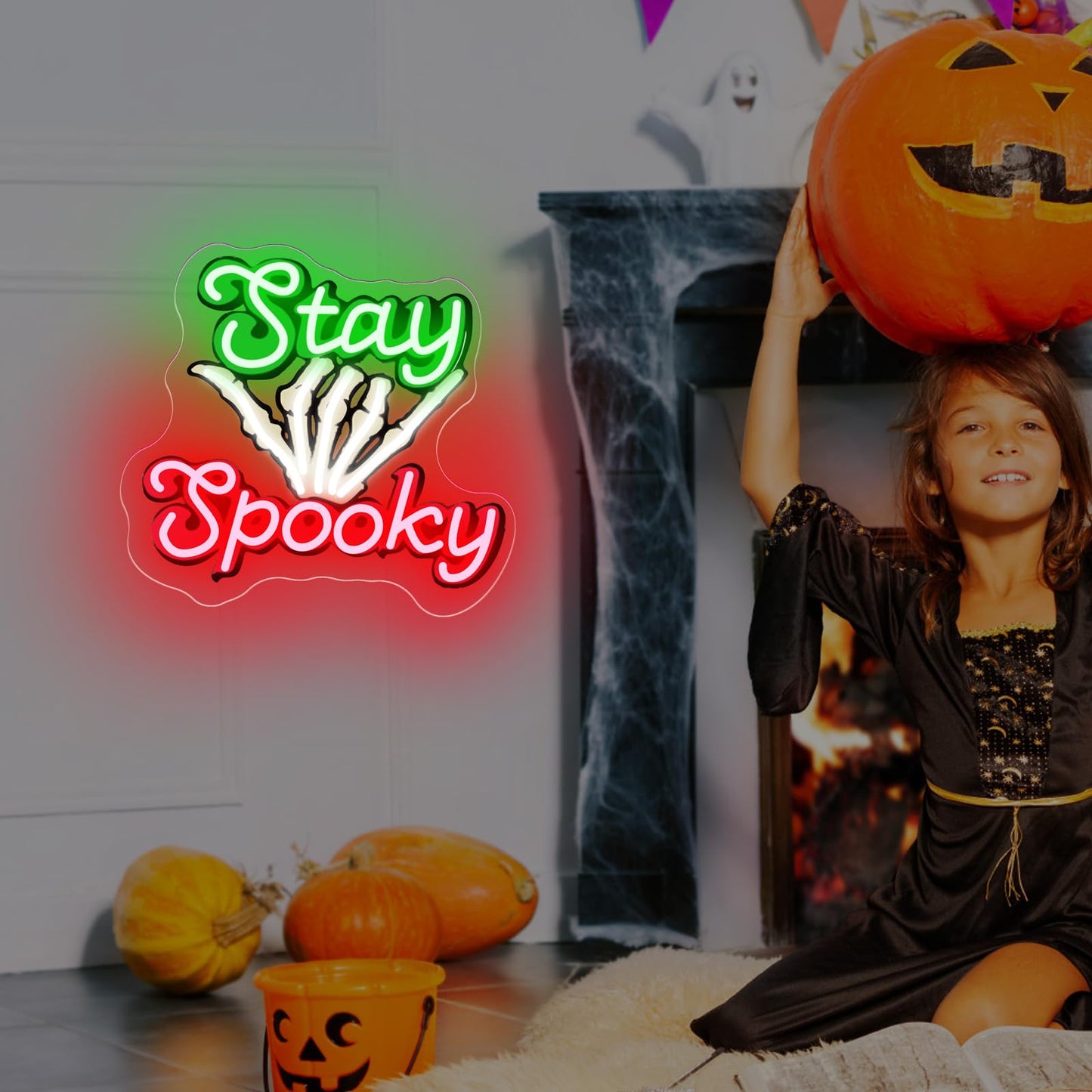 Stay Spooky Neon Sign, Custom Halloween LED Light, Gothic Decor for Halloween Party,Ghost Halloween, Personalized Gift, 13.8"x13"