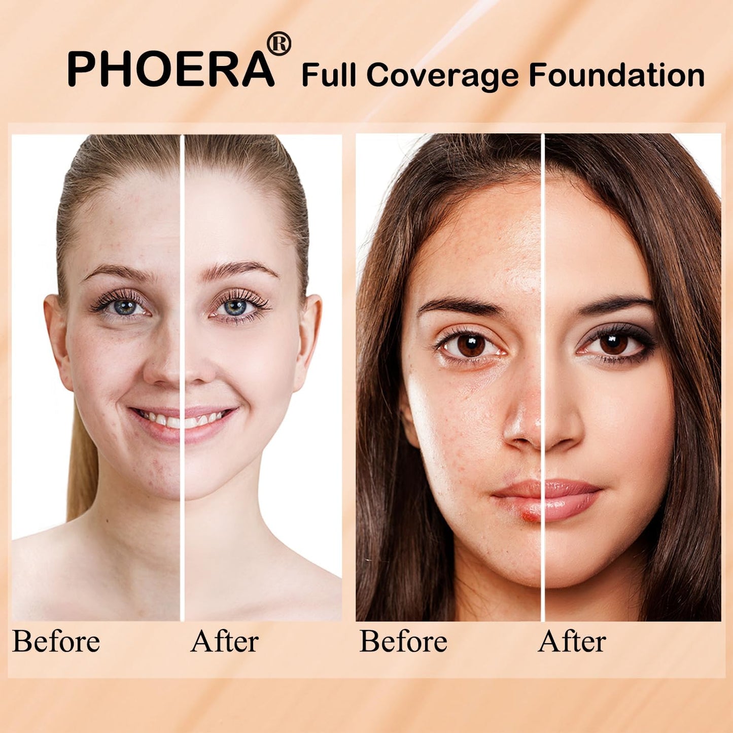 PHOERA Foundation, PHOERA Matte Liquid Foundation,PHOERA Makeup for Women, PHOERA Foundation Full Coverage Concealer, 30ml 24HR Matte Oil Control Concealer (107- Hone*2)
