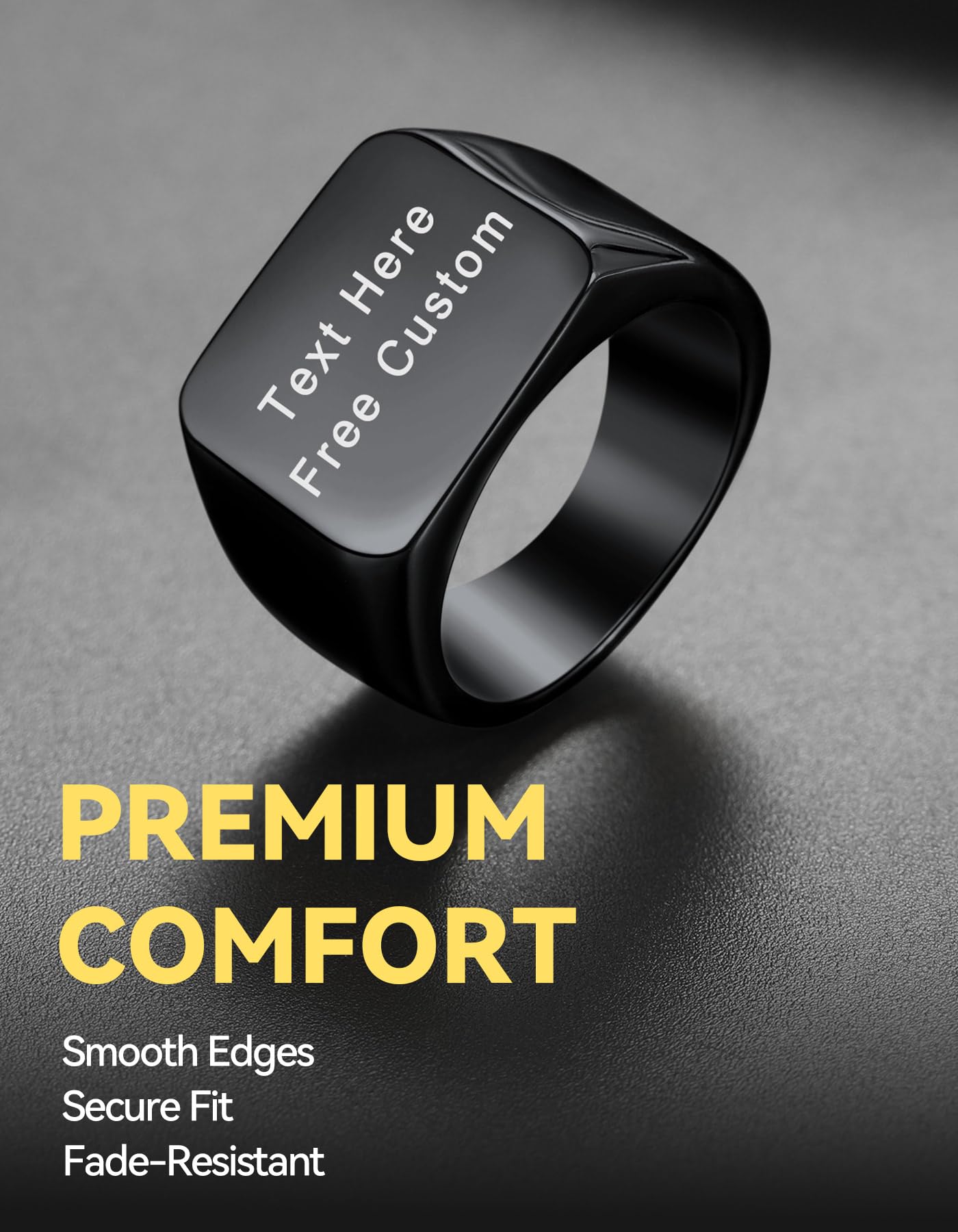 Black Personalized Signet Rings for Men Women Solid Polished Stainless Steel Biker Ring Size 13