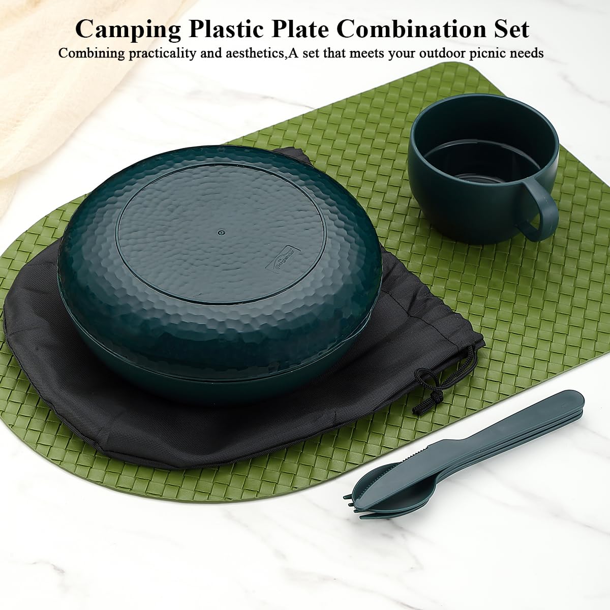Berglander Camping Mess Kit with Bowl, Plate, Cup, Spoon, Fork, Knife and Carry Bag, Plastic Camping Accessories Essentials Gear for Travel, Camping, Picnic, Outdoor, Light Weight Easy to Carry