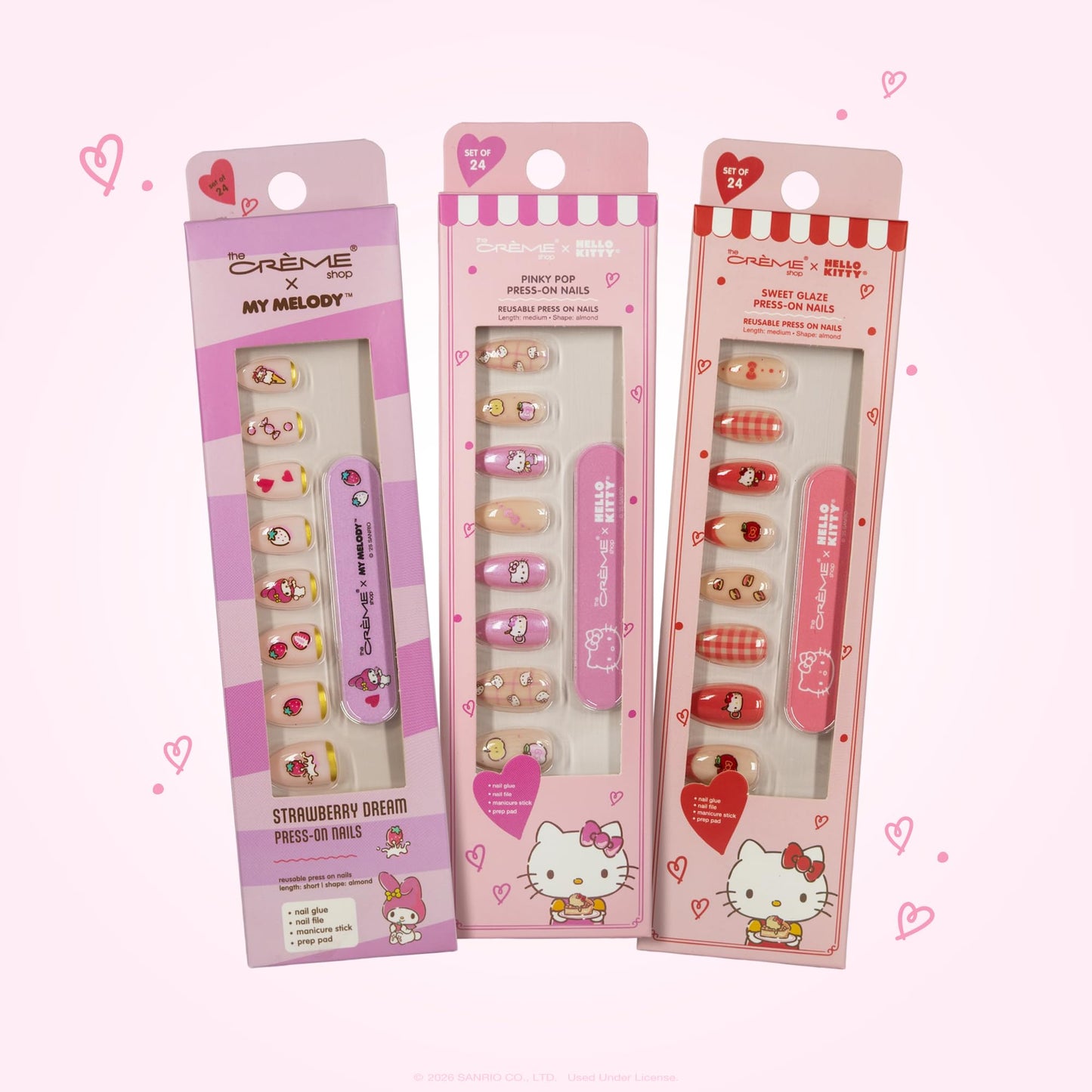 The Crème Shop x Hello Kitty Sweet Glaze Press On Nails, Almond Shape, 24 Nails Kit with Glue and Tools (Sweet Glaze)