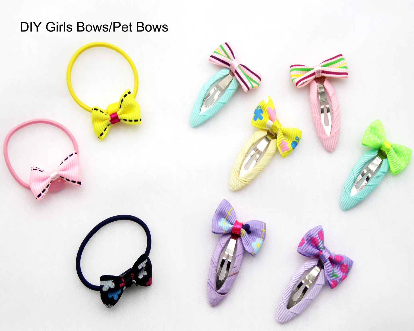 100Pcs Mix Style Mini Satin Ribbon Bows Ties Grosgrain Tiny Bows Little Bowknot Flower Embellishments for Craft Projects, Card Making, Sewing, Gift Wrapping (Colorful)
