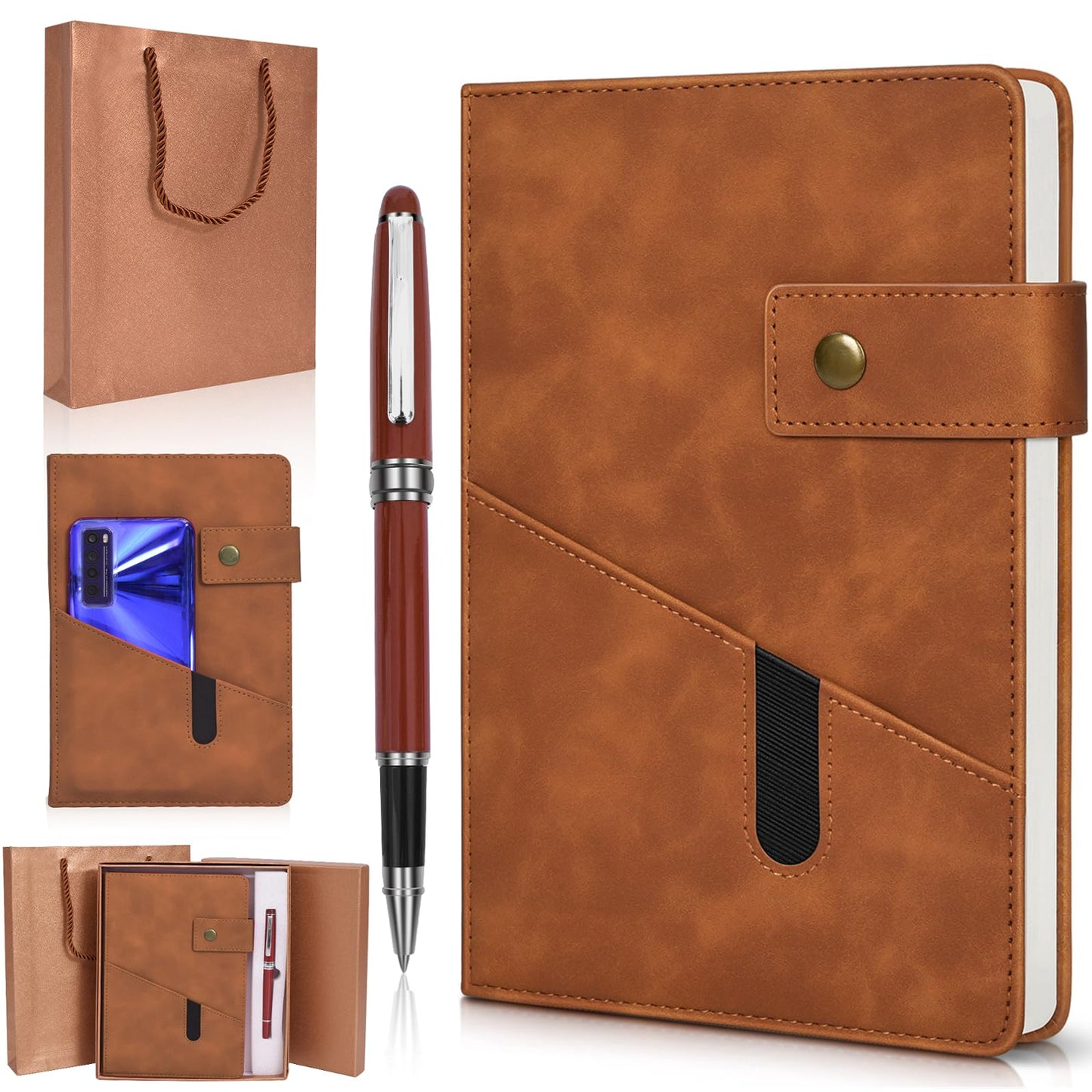 vfaejll A5 Lined Leather Journal Notebook,Hardcover Journal Set with Pen and Gift Box,100Pages 100gsm Thick Ruled Paper Daily Diary for Men Women School,Travel,Business,Work,Writing 5.9" X 8.4"