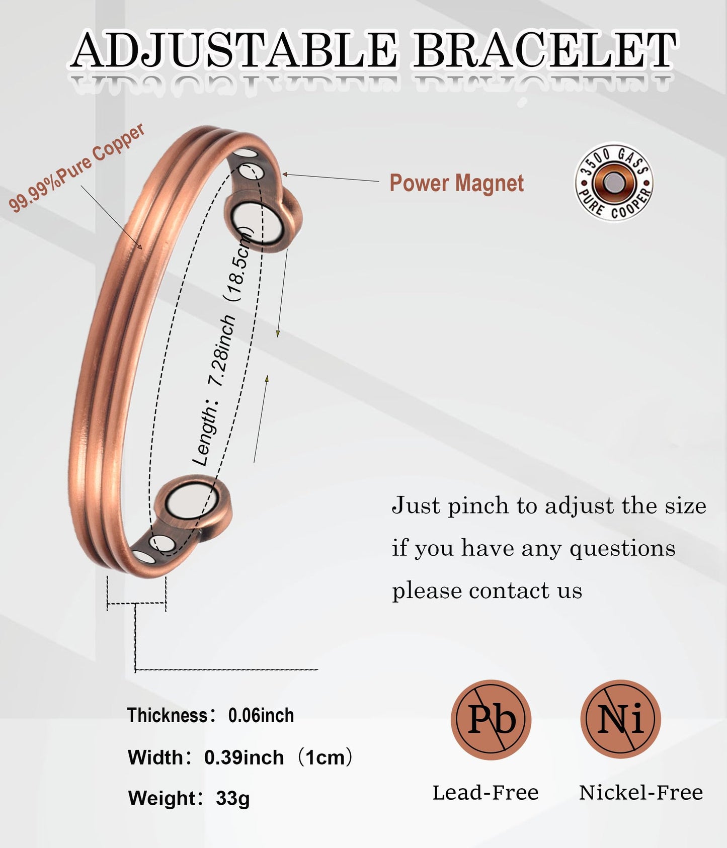 UtenoTureH Magnetic Copper Bracelet for Women for Arthritis, Pure Copper Adjustable Bracelets with 3500 Gauss Magnet ((C004))