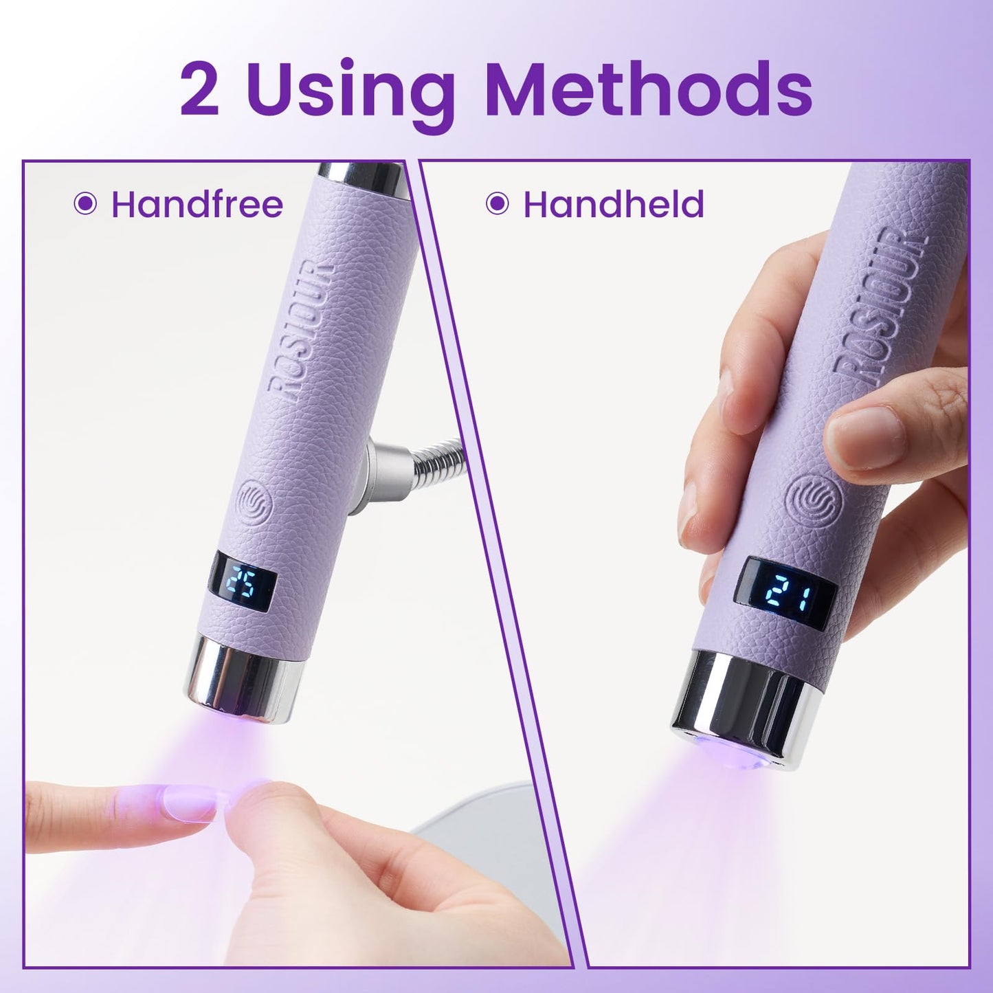 Rosiour Mini UV Lamp for Gel Nails- Rechargeable Handheld Nail U V Led Curing Light with Stand- Flash Cure Fast Dry UV Lamp with Auto Sensor for Home Manicure and Salon (Purple)