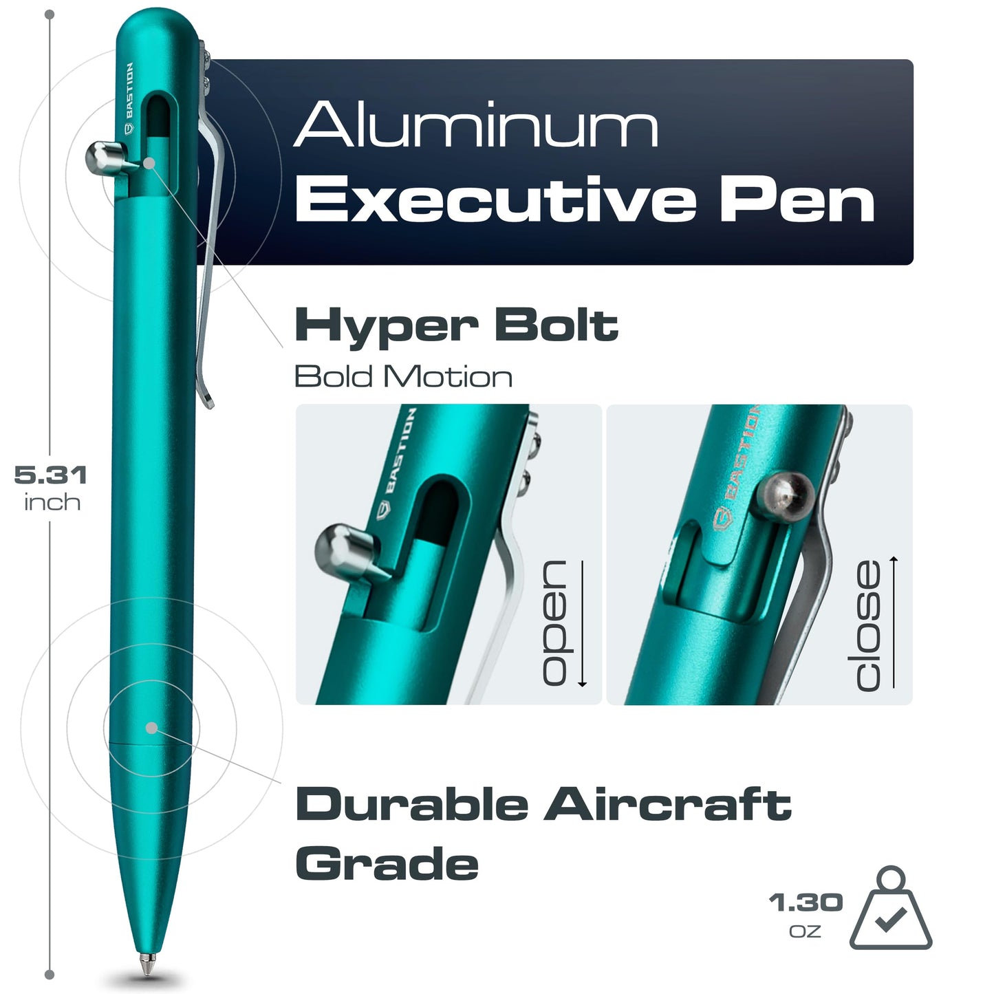 BASTION® Luxury Bolt Action Pen, Durable Professional Ballpoint Pen with Fine Tip, EDC Pen, Ink Refillable Pen for Birthday Gift, Travel Pen for School and Work