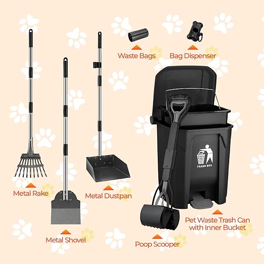 20L Dog Poop Trash Can Outside, Dog Waste Container with Pooper Scooper