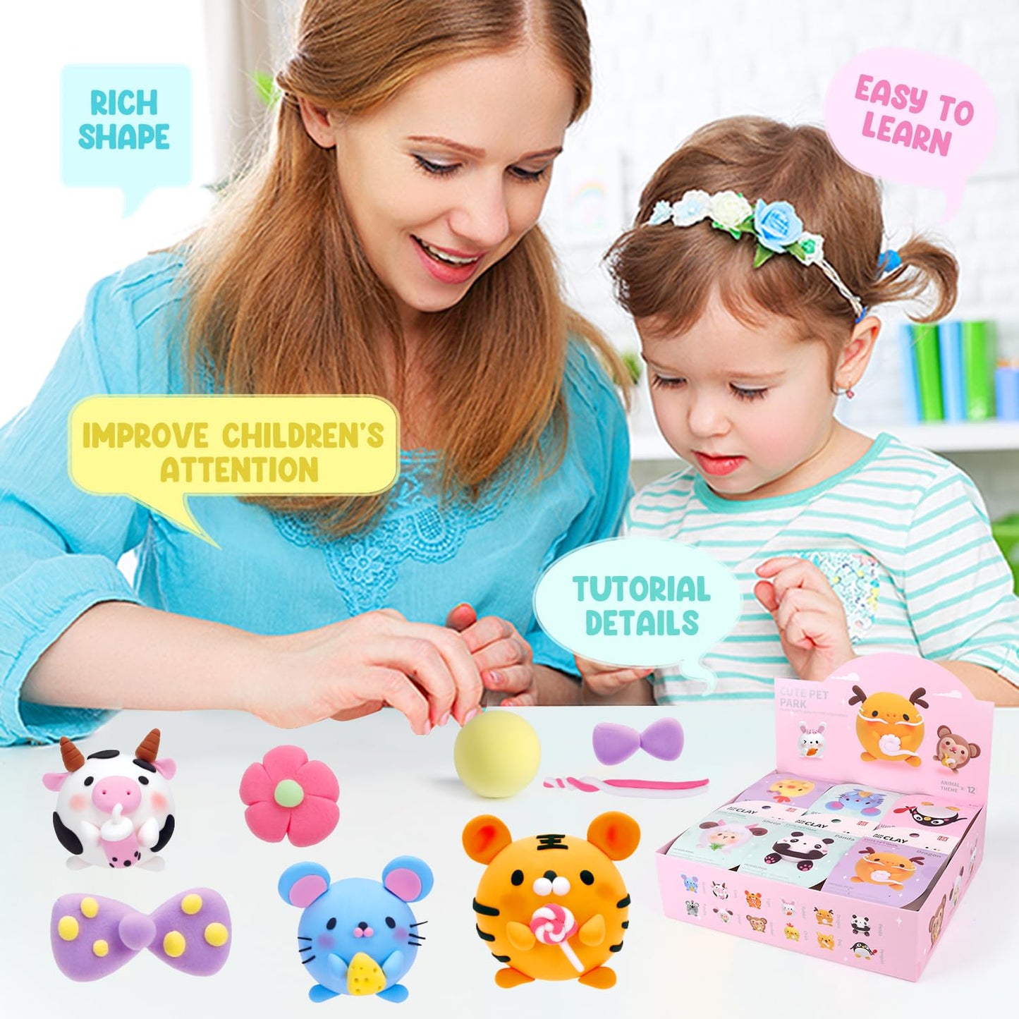 LOUFOR Air Dry Clay Kits - Modeling Clay for Kids, Ultra Light & Soft, Safe & Non-Toxic, 12 Boxes DIY Model Magic Clay with Sculpting Tools & Tutorials, Creatible Art Crafts Toys Gifts Boys Girls