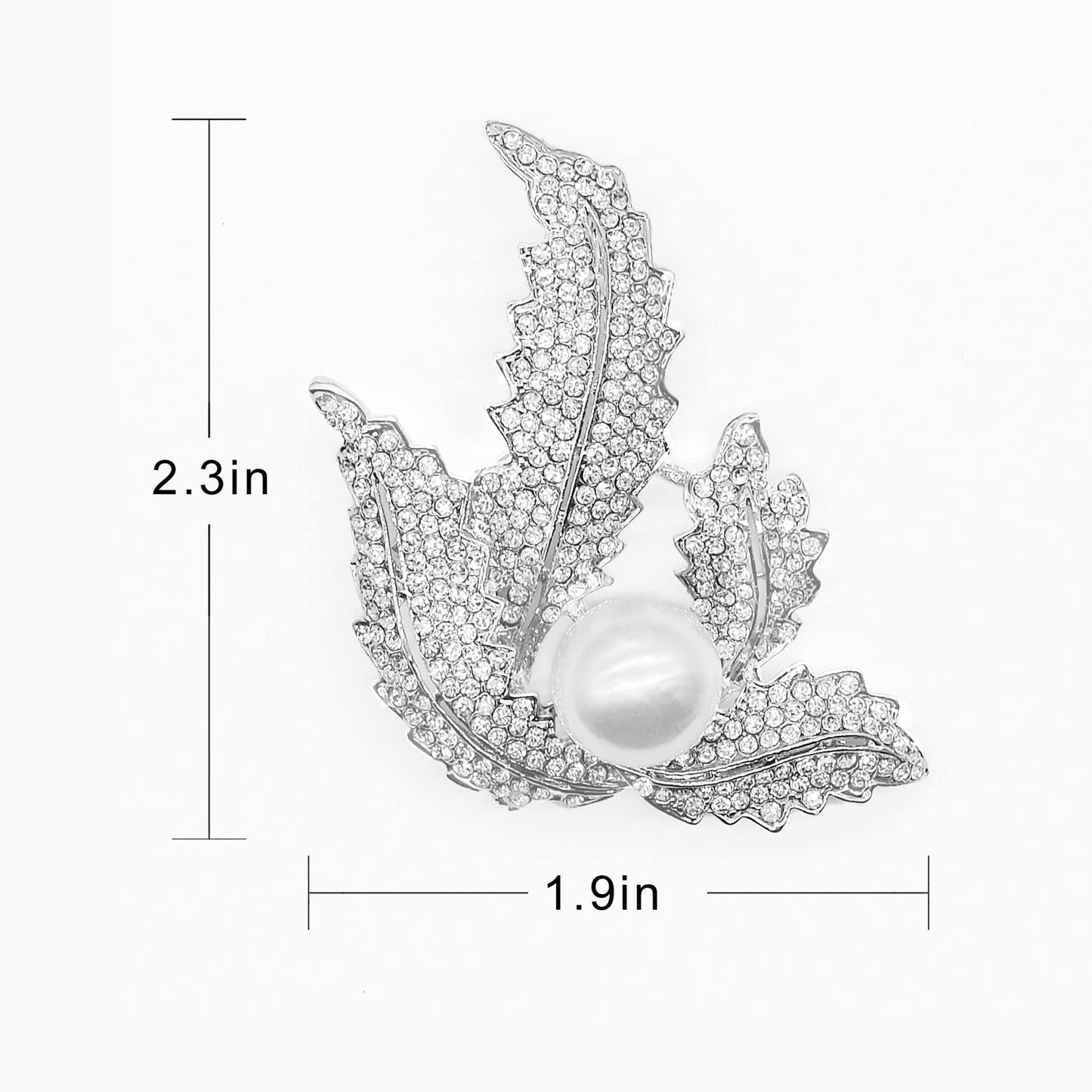 SinglinArt Brooches for Women Girls White Leaf Rhinestone Crystal Jewelry