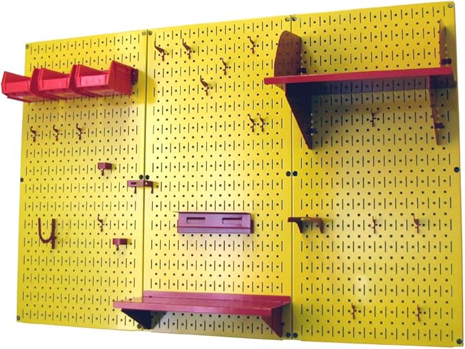 Wall Control Pegboard Organizer 4 ft. Metal Pegboard Standard Tool Storage Kit with Yellow Toolboard and Red Accessories