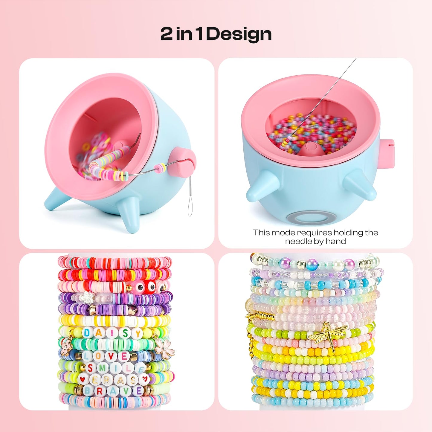 Caydo 2-in-1 Electric Bead Spinner for Jewelry Making, Clay Bead and Seed Bead Spinner, Adjust Speed & Rotation Bracelet Spinners, Bracelet Maker with Bead Needles and Thread, Gift for Craft Lovers
