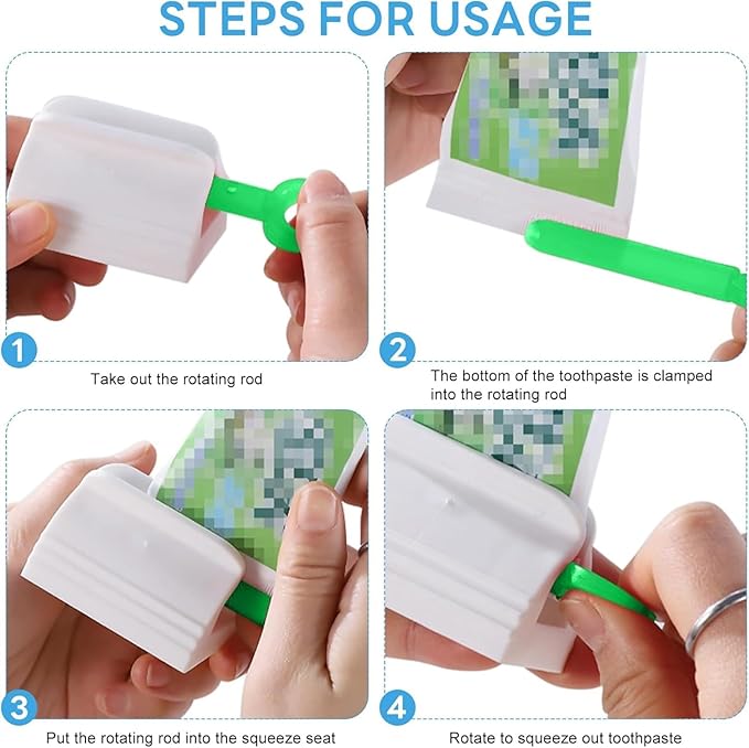 Toothpaste Squeezer and Dispenser, 6-Pack Rolling Key with Rotatable Stand, Wall Mount or Stick Holder for Bathroom, Kitchen, RV Storage Organization