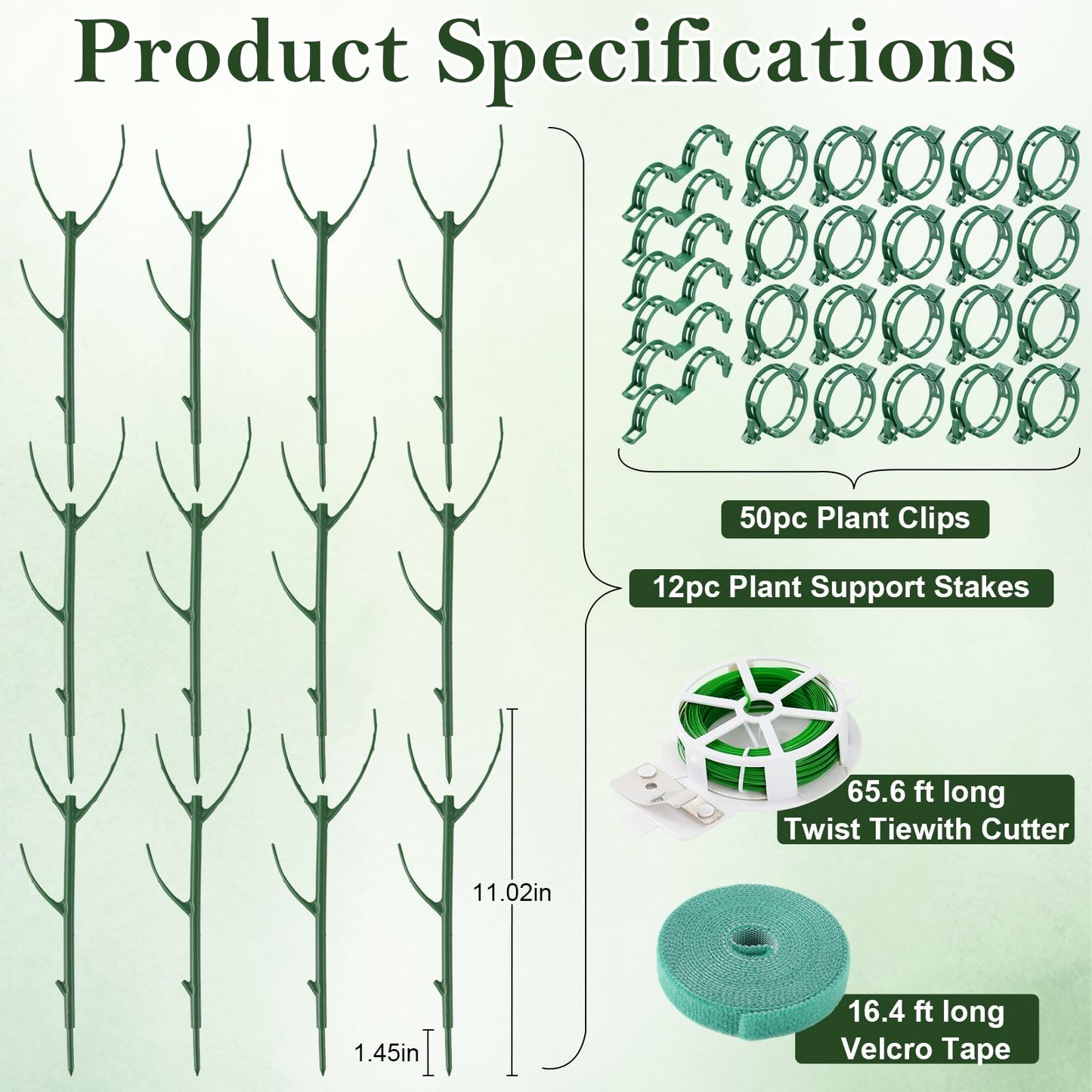 12pcs Plant Support Stakes, Monstera Plant Support Stakes for Indoor Plants with 20 Meter Binding Wire, 2 Meter Velcro Roll and 50 pcs plant clips, Perfect for Supporting Monstera and Climbing Plants
