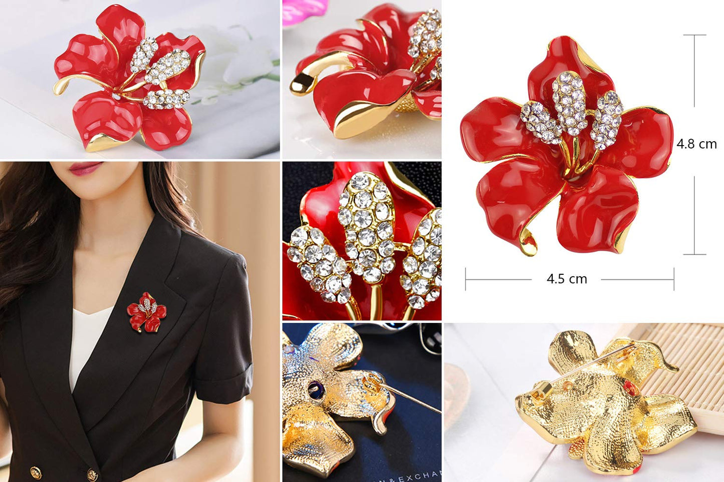 Merdia Brooch Pin Flowers Brooch with Created Crystal for Women, Girls, Ladies（3Pcs）
