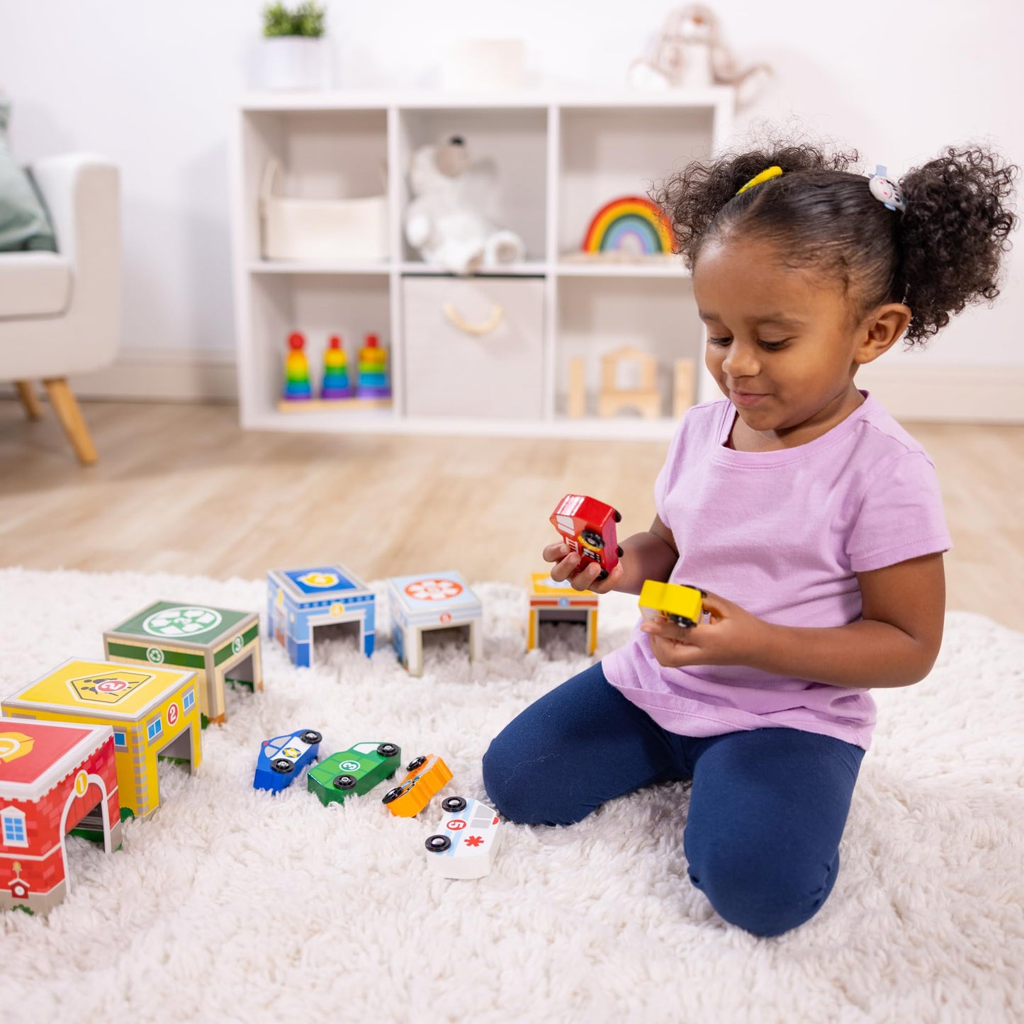 Melissa & Doug Nesting and Sorting Blocks - 6 Buildings, 6 Wooden Vehicles - FSC Certified
