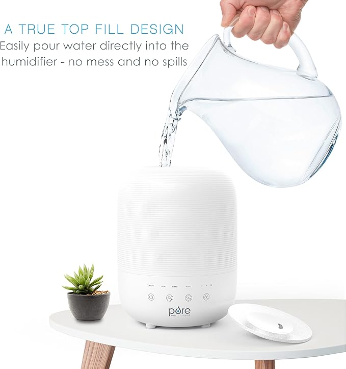 Pure Enrichment HUME Sense Top Fill Humidifier -Auto Mode Humidity Sensor, 3 Mist Settings, Patented Magnetic Suspension, Optional Night Light, Optional Aromatherapy, Sleep Mode & Auto Shut-Off