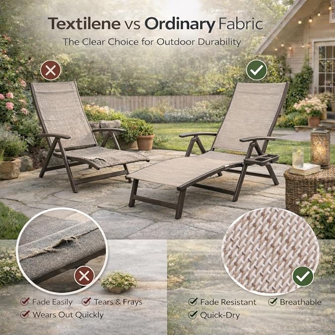 Kozyard Aluminum Outdoor Chaise Lounge Chair, Adjustable Reclining Patio Lounge with Drink Holder, Weather-Resistant Pool, Deck & Yard Recliner, Assemble-Free(2Pack, Beige)