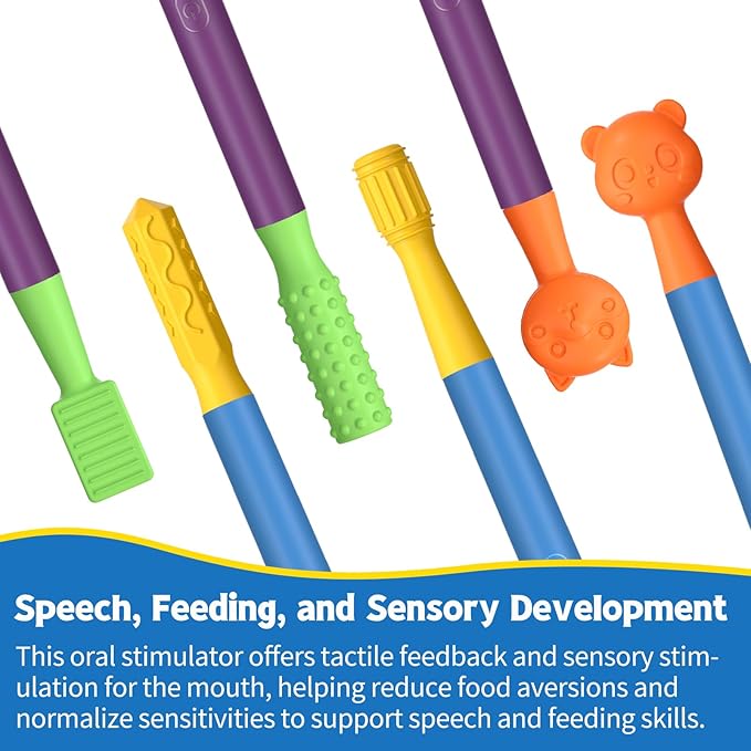 Oral Sensory Stimulation Kit with 6 Soft Textured Heads for Speech Therapy & Feeding Support, Muscle Strength & Phonation Improvement - Double
