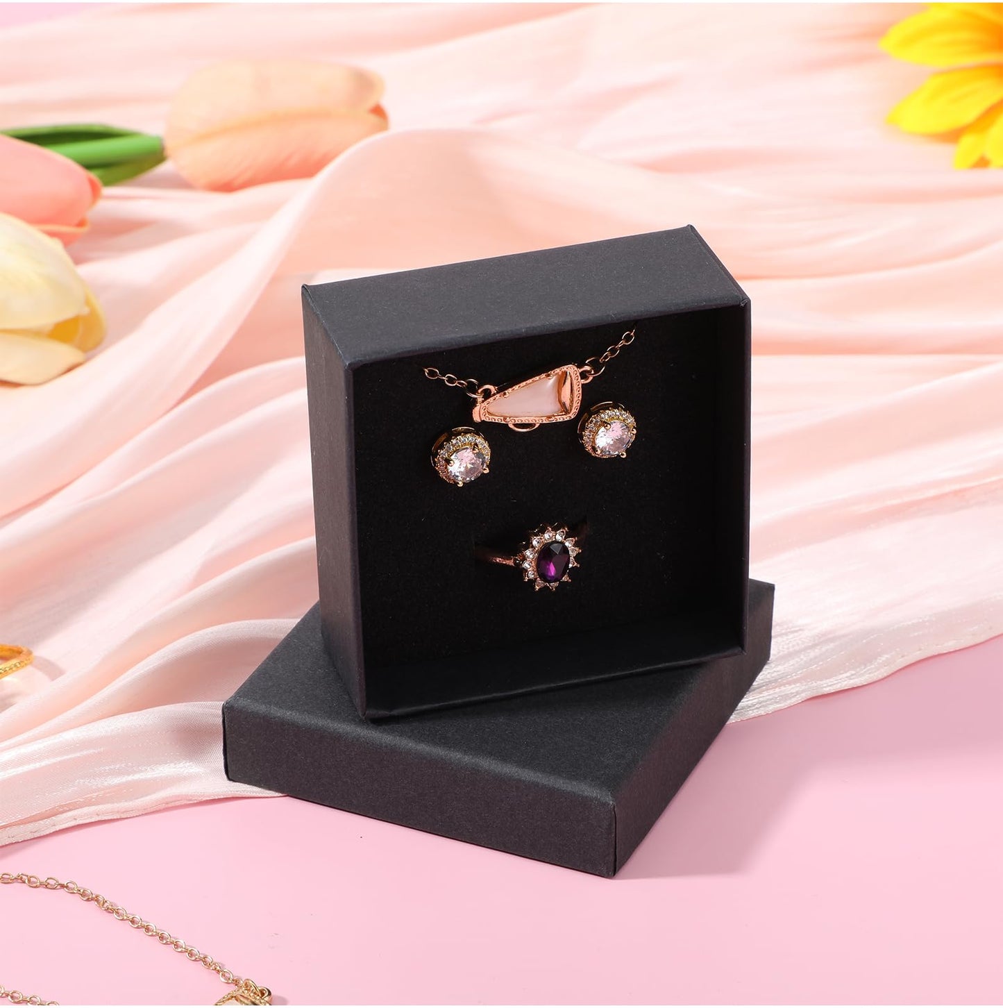hidyuuoo 36pcs Jewelry Gift Boxes - Black Small Packaging for Jewelry Storage, Cotton Filled Cardboard for Earrings, Rings, Necklaces - Valentine's Day, Mother's Day