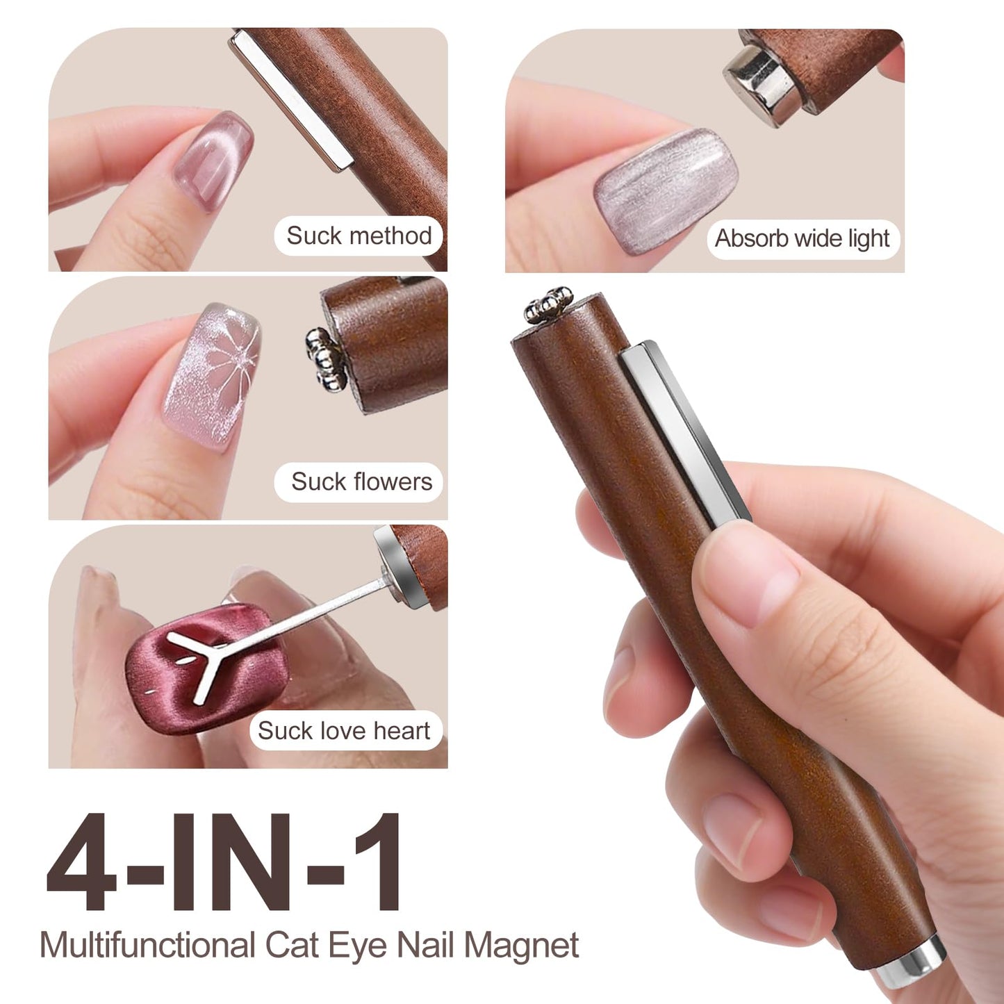 TORTOISE Cat Eye Magnet Set for Nails, Heart Shaped Cateye Magnets for Nail Art & Gel Polish Professional Nail Polish Magnet Tool (5PCS)