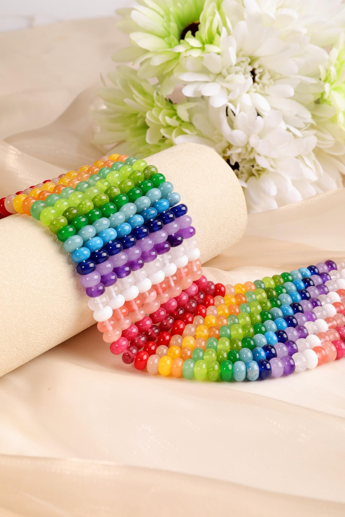 Jovivi 5x8mm Mulitcolor Natural Rondelle Stone Beads,Polished Semi Precious Gemstone Abacus Beads,Genuine Real Healing Crystals Bead for Bracelet Necklace Jewelry Making