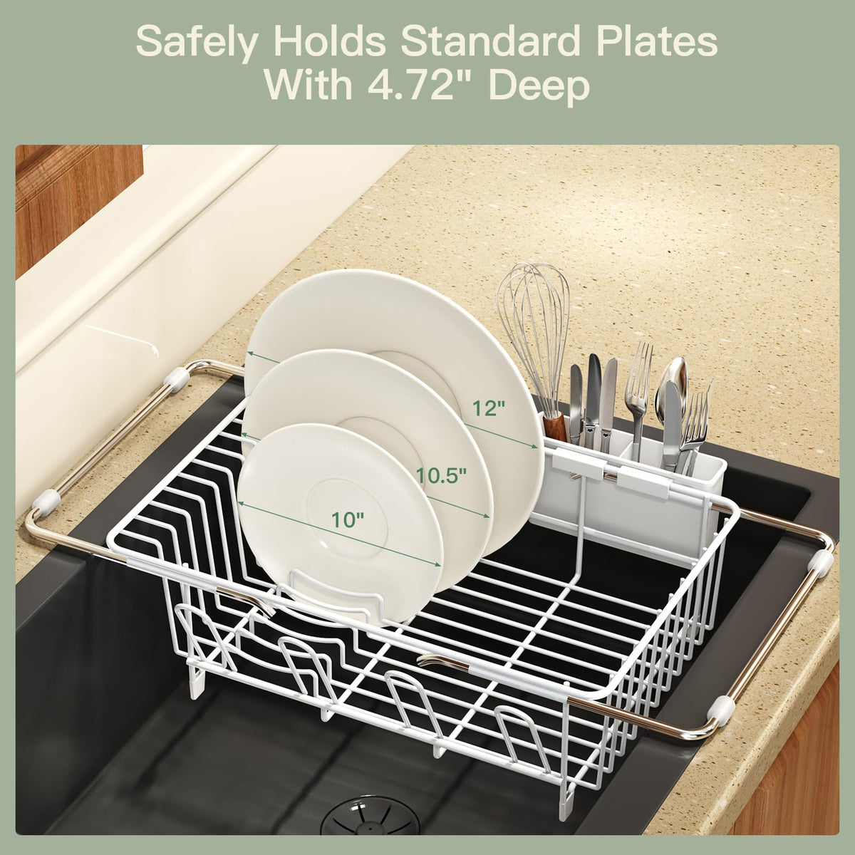 White Dish Drying Rack Over Sink with Utensil Holder