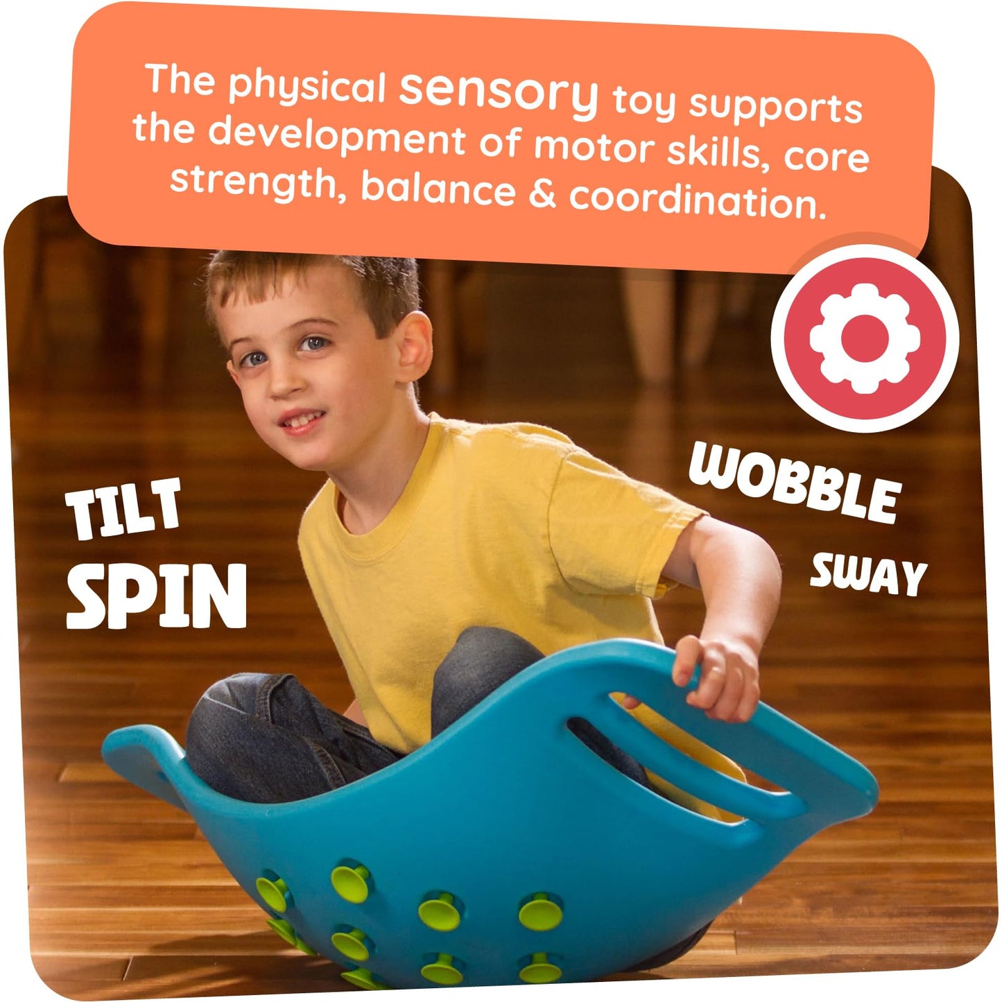 Fat Brain Toys Teeter Popper, Indoor Toddler Sensory Toys for Ages 3 and Up, Blue