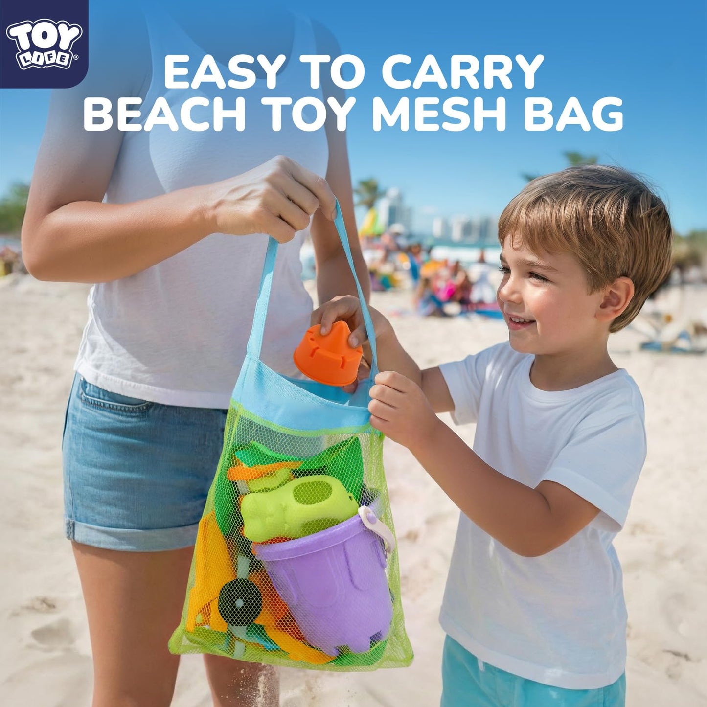 TOY Life 23 Pcs Beach Toys for Kids Sand Toys with Construction Cars Castle Bucket Shovels & Sand Castle Building Kit Molds, Sandbox Toy for Summer Water Play, Travel, Fishing