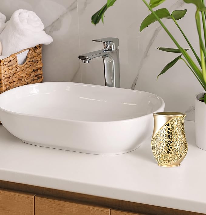 Zahari Home Sinatra Bath Tumbler Toothbrush and Toothpaste Holder Makeup Organizer, Champagne