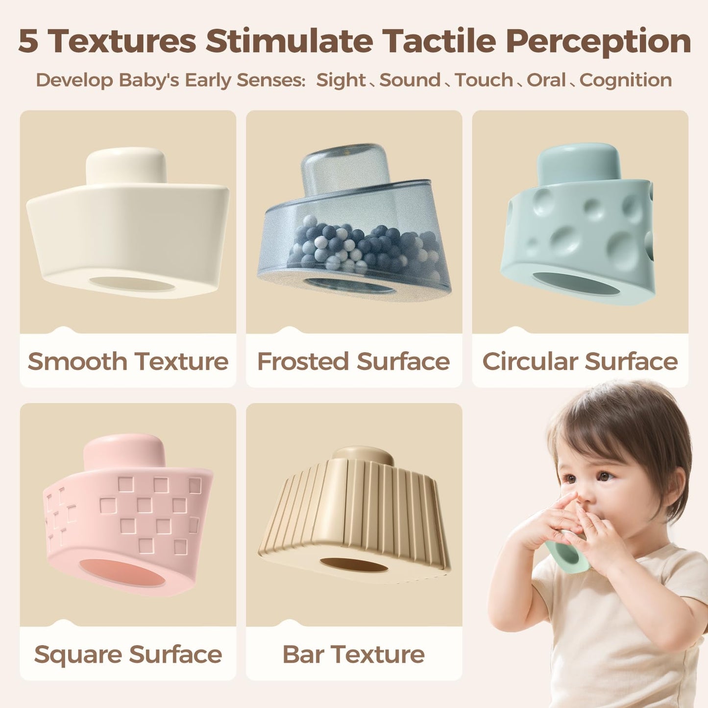 evoceler Stacking Toys for Toddlers 1-3，9° Stacking Blocks with 2 Rattles & Teethers, Soft Balance Learning Baby Toys 6-12 Months,Sensory Montessori Toy for 1 Year Old, Boys Girls Gift, 6 Blocks Set