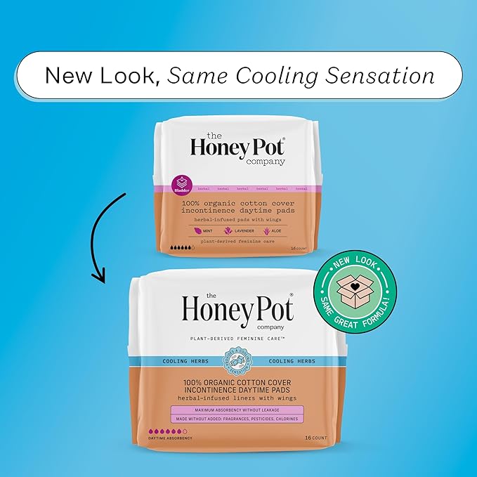 The Honey Pot Company - 64ct - Herbal Pads for Women - Organic Incontinence Daytime w/Wings. Infused w/Essential Oils for Cooling Effect & Postpartum Essentials - Feminine Care - FSA & HSA