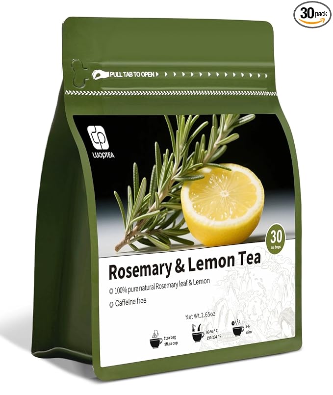luoptea Rosemary &lemon Tea Bags| 100% Natural,Caffeine-Free，with Sun-Dried Lemon Peel &RosemaryLeaves,No-GMO,For Relaxing Moments&Everyday Refreshment.No suger,No caffenine,No Gluten,Vegan. (30 tea bags)