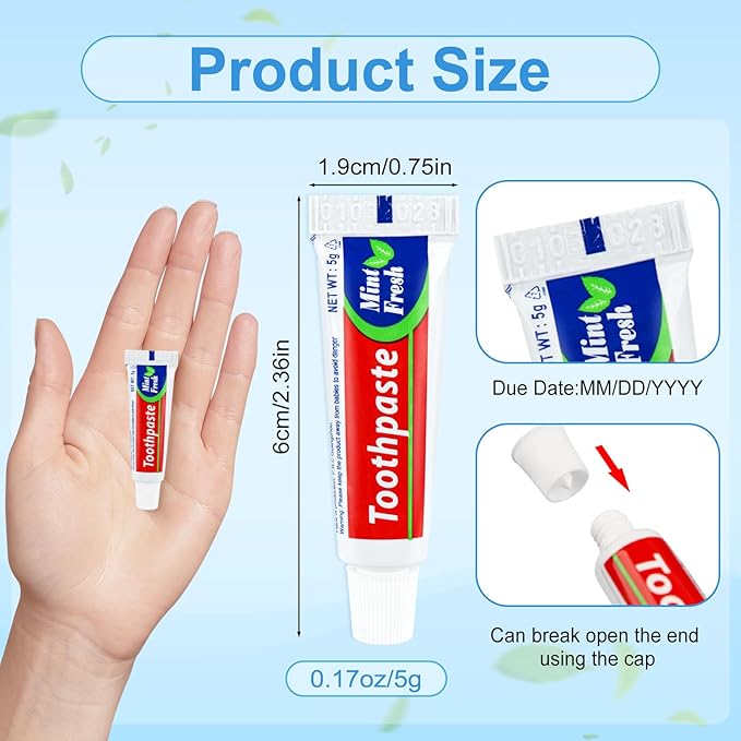 60 Tubes Bulk Travel Size Mini Toothpaste, 0.176 oz Disposable Mint Flavor Pocket Teeth Paste Small Essential Toothpaste for Travel, Home/Hotel/Guests/Charity/Homeless/Camping Oral Care (Single Use)
