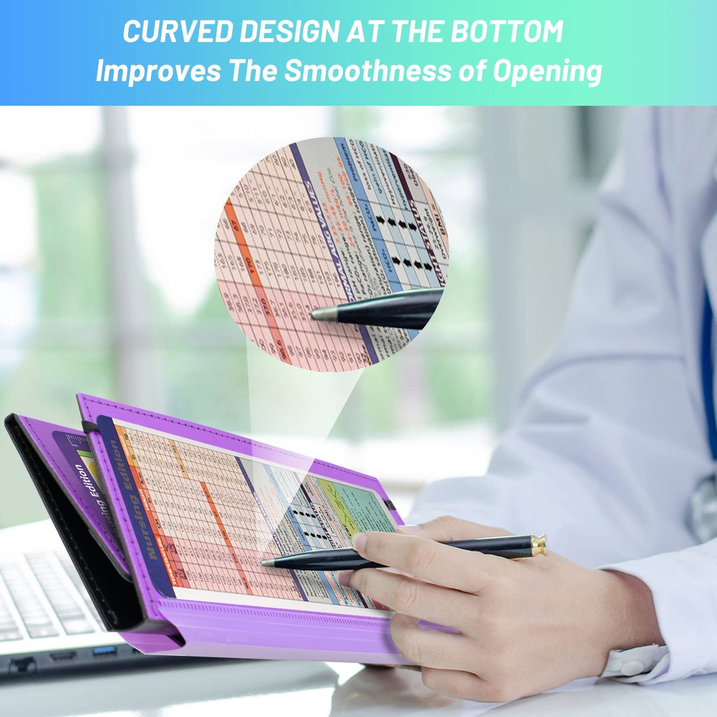 TWUTGAYW Nursing Clipboard, Portable Foldable Clipboard Pocket Size, 3 Layers Clip Board with Pen Holder for Students, Doctors, Nursing Edition clipboard with Elastic Band Notepad (Purple)