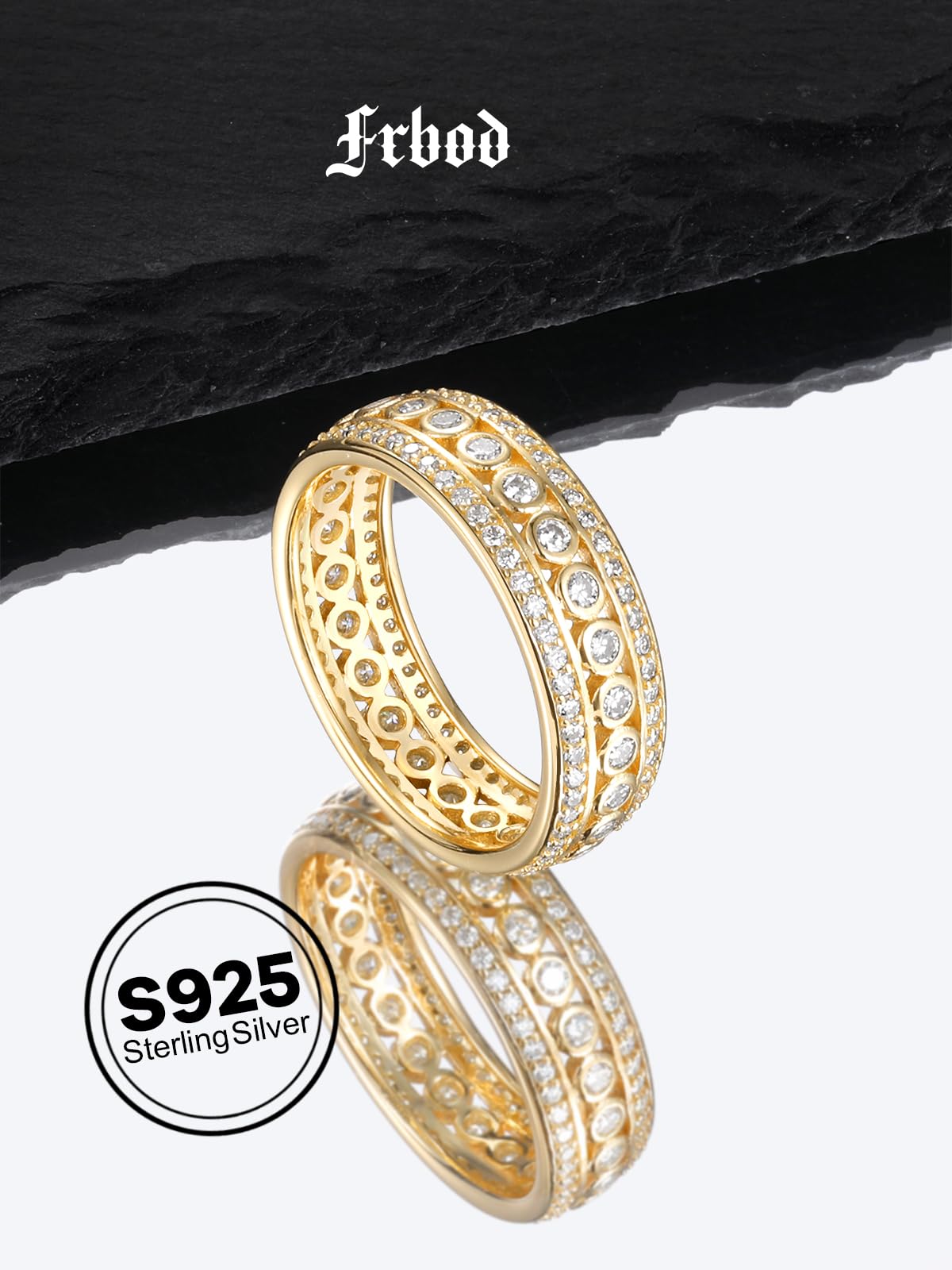 Frbod Eternity Diamond Band for Women Shinning Moissanite Wedding Rings Chunky Silver Gold Plated Ring Size 7
