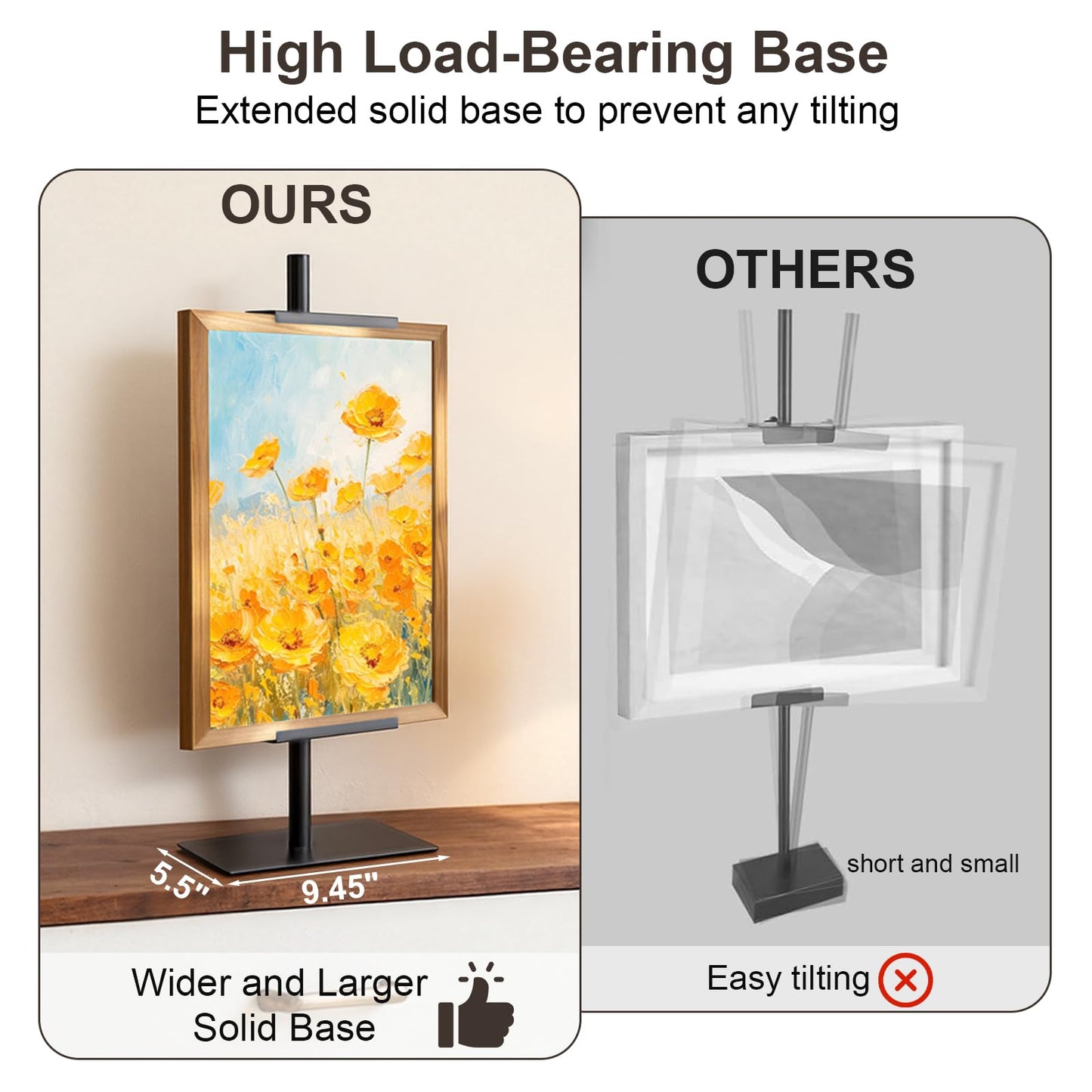 Risirica Adjustable Tabletop Picture Frame Stand,Heavy Metal Base Adjustable Size Table Easels for Display,Picture Frame Holder Art Display Stand,Art Poster Rack,for Home Office Galleries