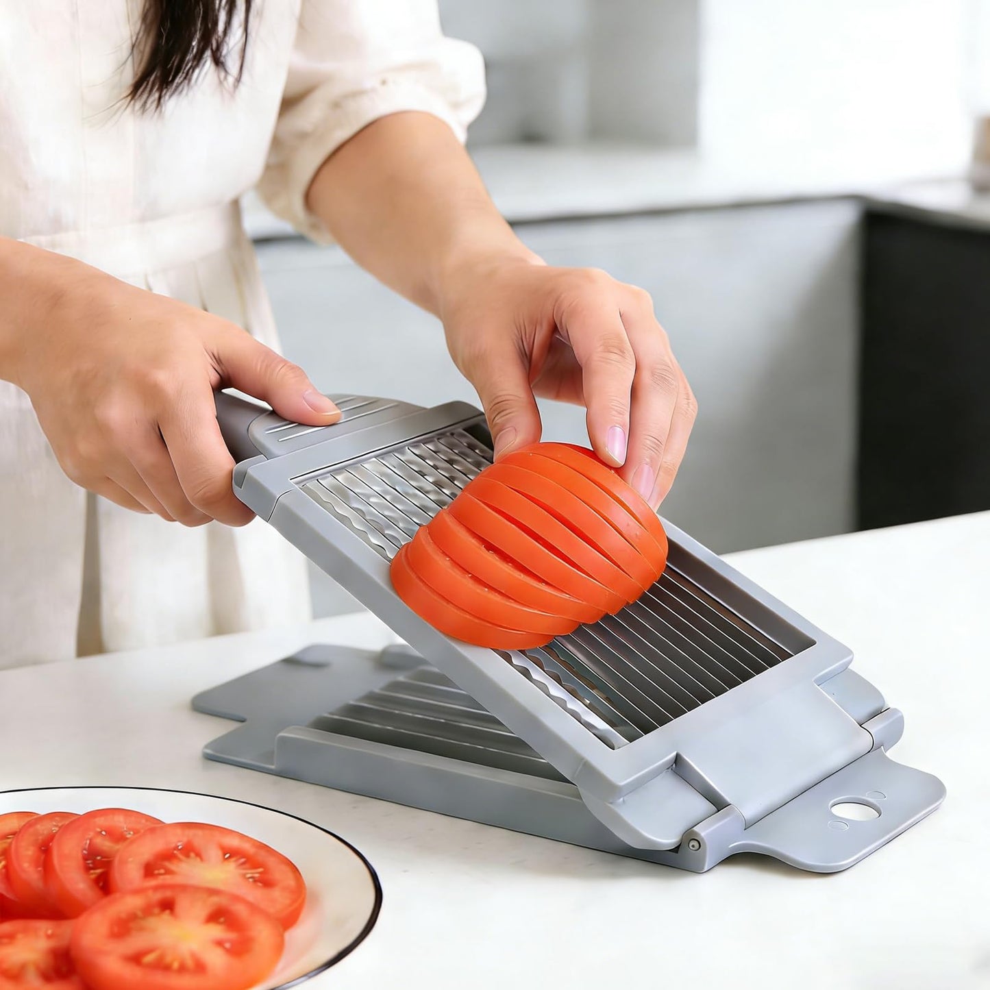 Stainless Steel Tomato Slicer, 15 Blades Tomato Cutter, Efficient & Multifunctional Kitchen Tool for Fruit, Vegetable - Easy Clean & Quick Salad Maker