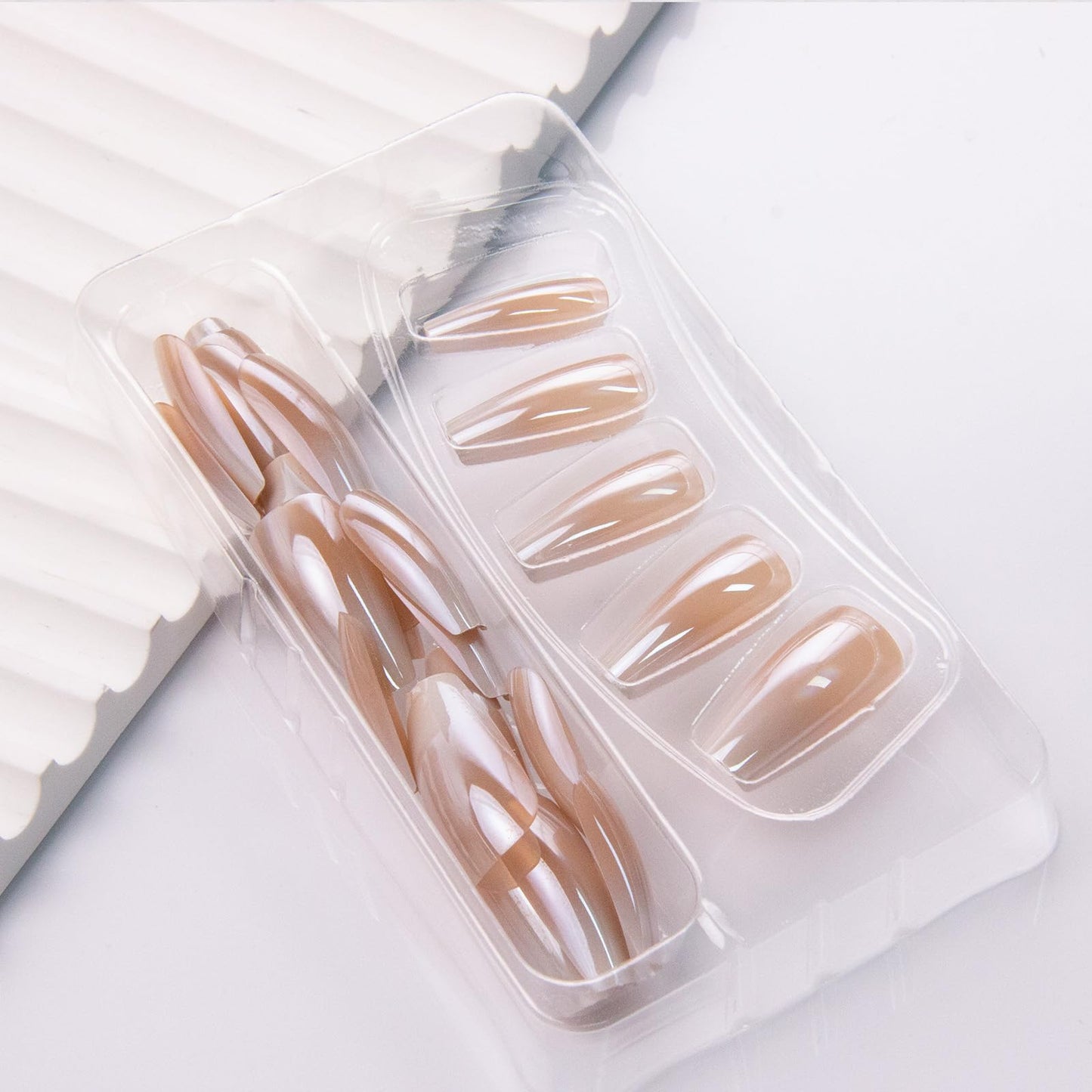 Square Press on Nails Ombre Fake Nails Chrome False Nails Glossy Medium Artificial Acrylic Nail Press ons Full Cover Stick Glue on Nails for Women Manicure Decoration 24Pcs