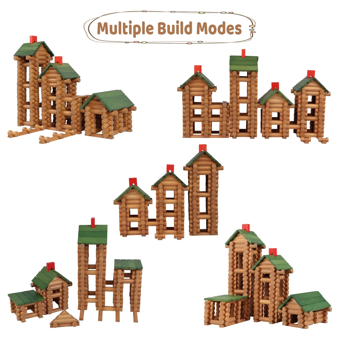 Wondertoys 530 Pcs Wooden Logs Set Ages 3+, Classic Building Log Toys for Kids, Creative Construction Engineering Educational Gifts