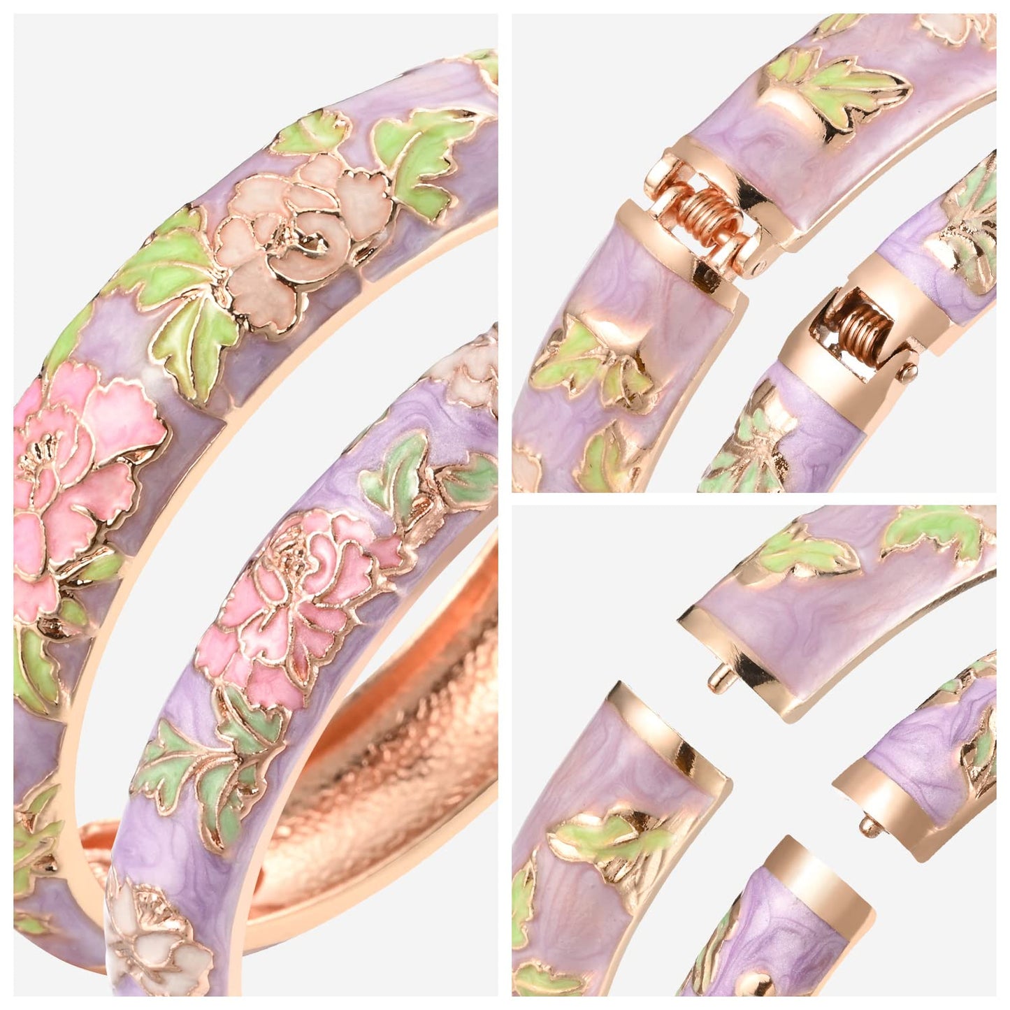 UJOY Cloisonne Bangles Gorgeous National Enameled Plated Handcrafted Jewelry Bracelets Gifts with Box 55C48 Peony Purple